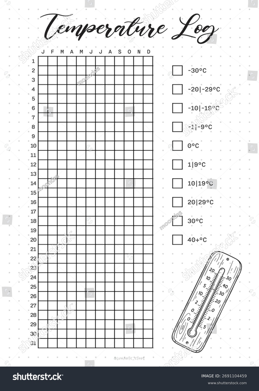 Temperature Tracker Bullet Journal Printable Planner Stock Vector Royalty Free 2691104459 Shutterstock