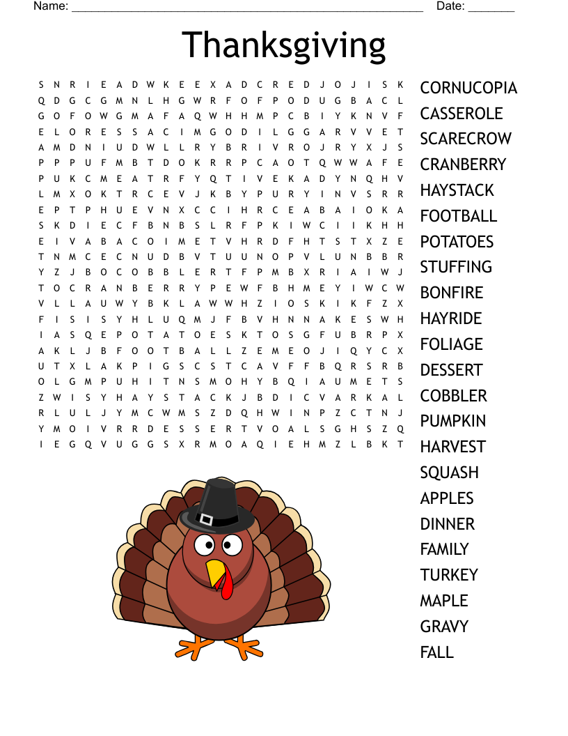 printable thanksgiving word find