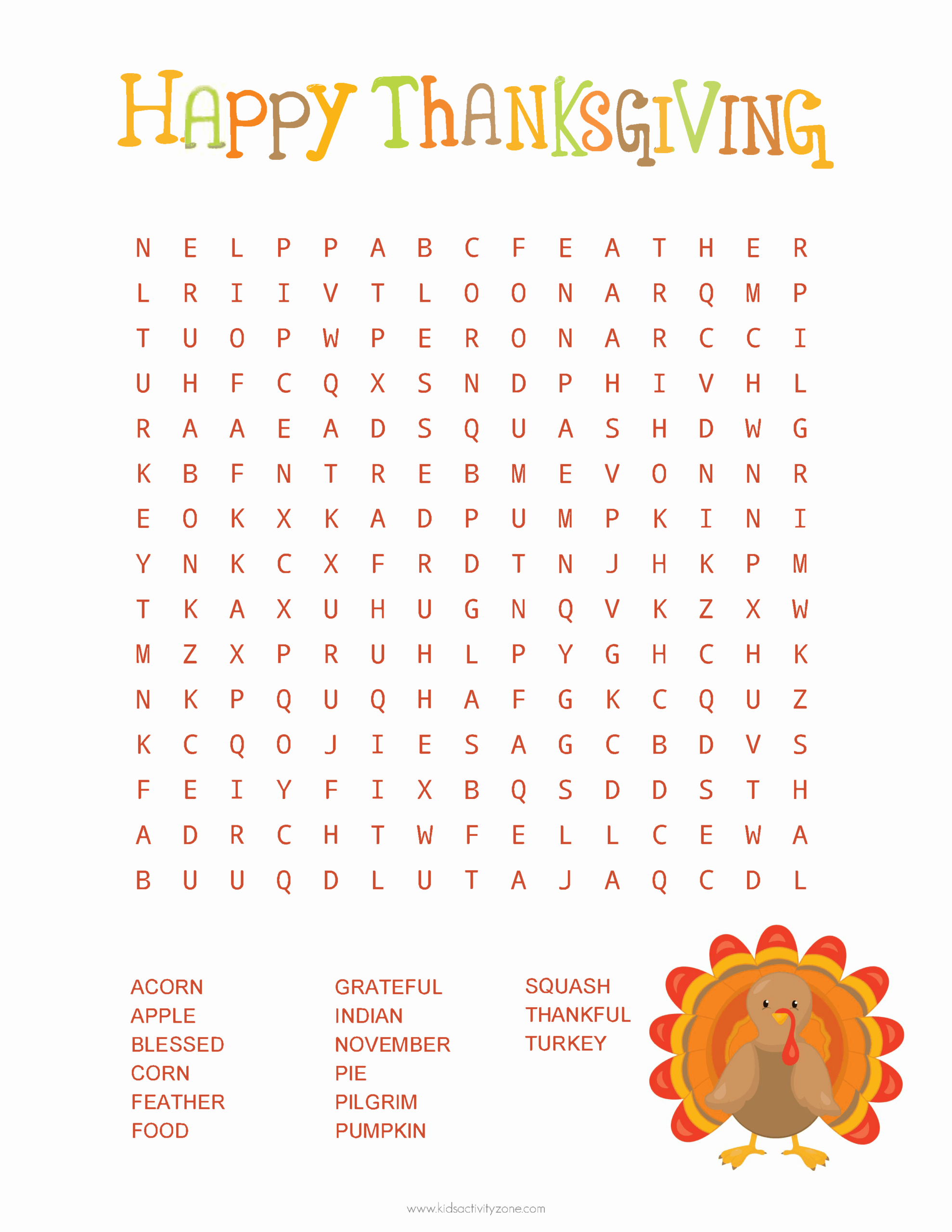 Thanksgiving Word Search Kids Activity Zone