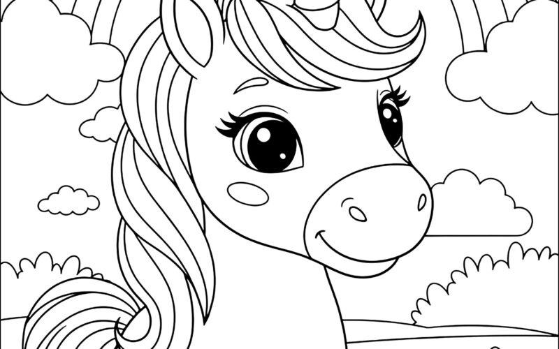 Unicorn Under A Rainbow Unicorn Coloring Pages