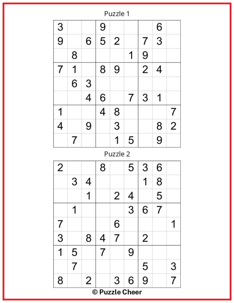 Very Easy Sudoku 2 Puzzles Per Page Puzzle Cheer