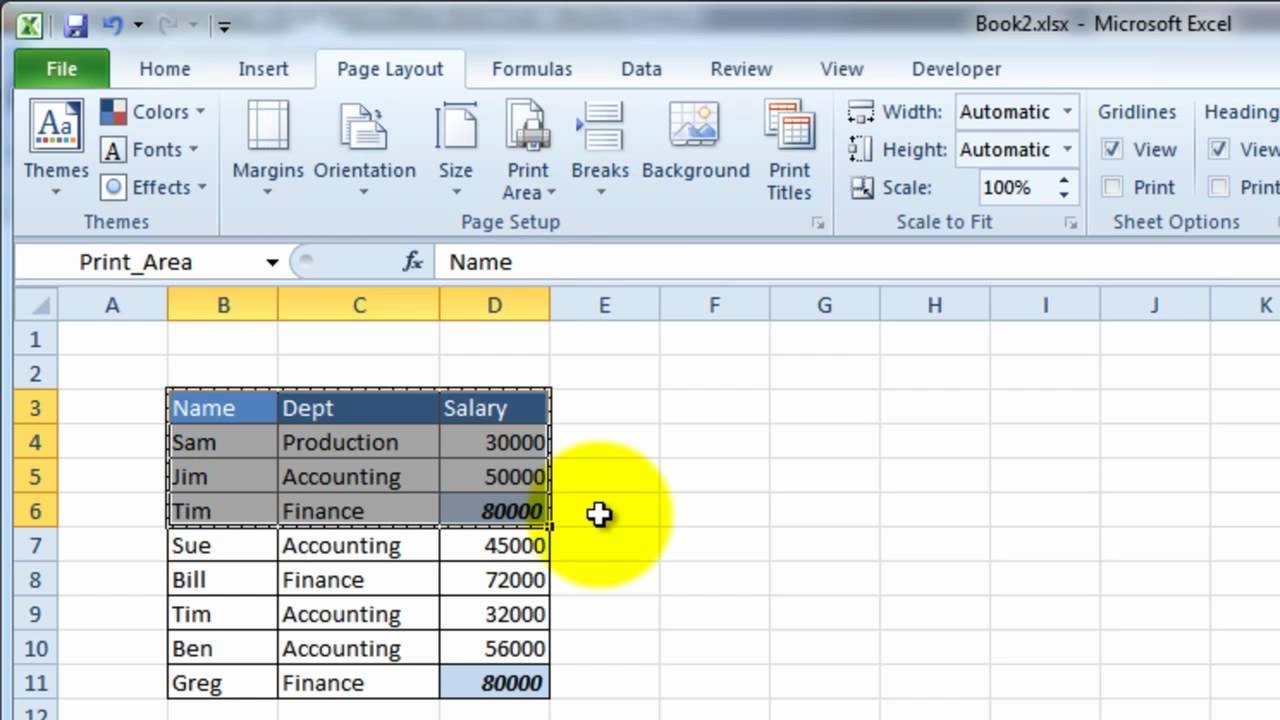 VideoExcel How To Manually Set The Print Area In Excel 2010 YouTube