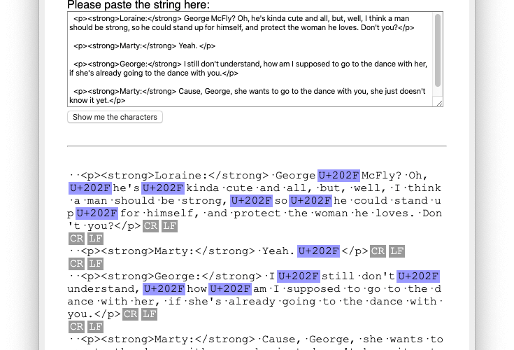View non printable characters Qreativbox
