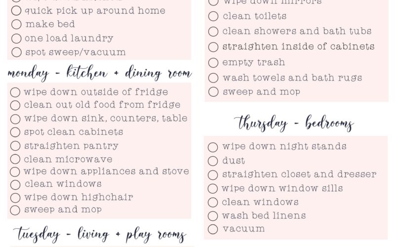 Weekly Cleaning Checklist with Free Downloadable